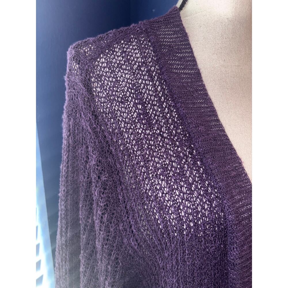 Eileen Fisher Woman 1X Open‑Knit Linen Blend Cardigan — Plum | EUC